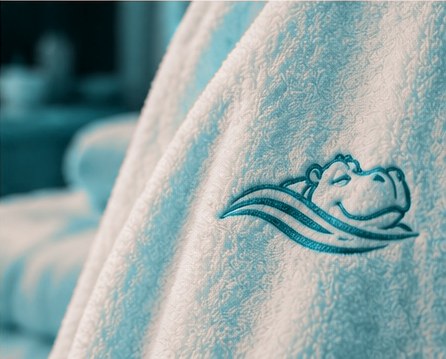 Embroidered Hippo-Crates spa towel